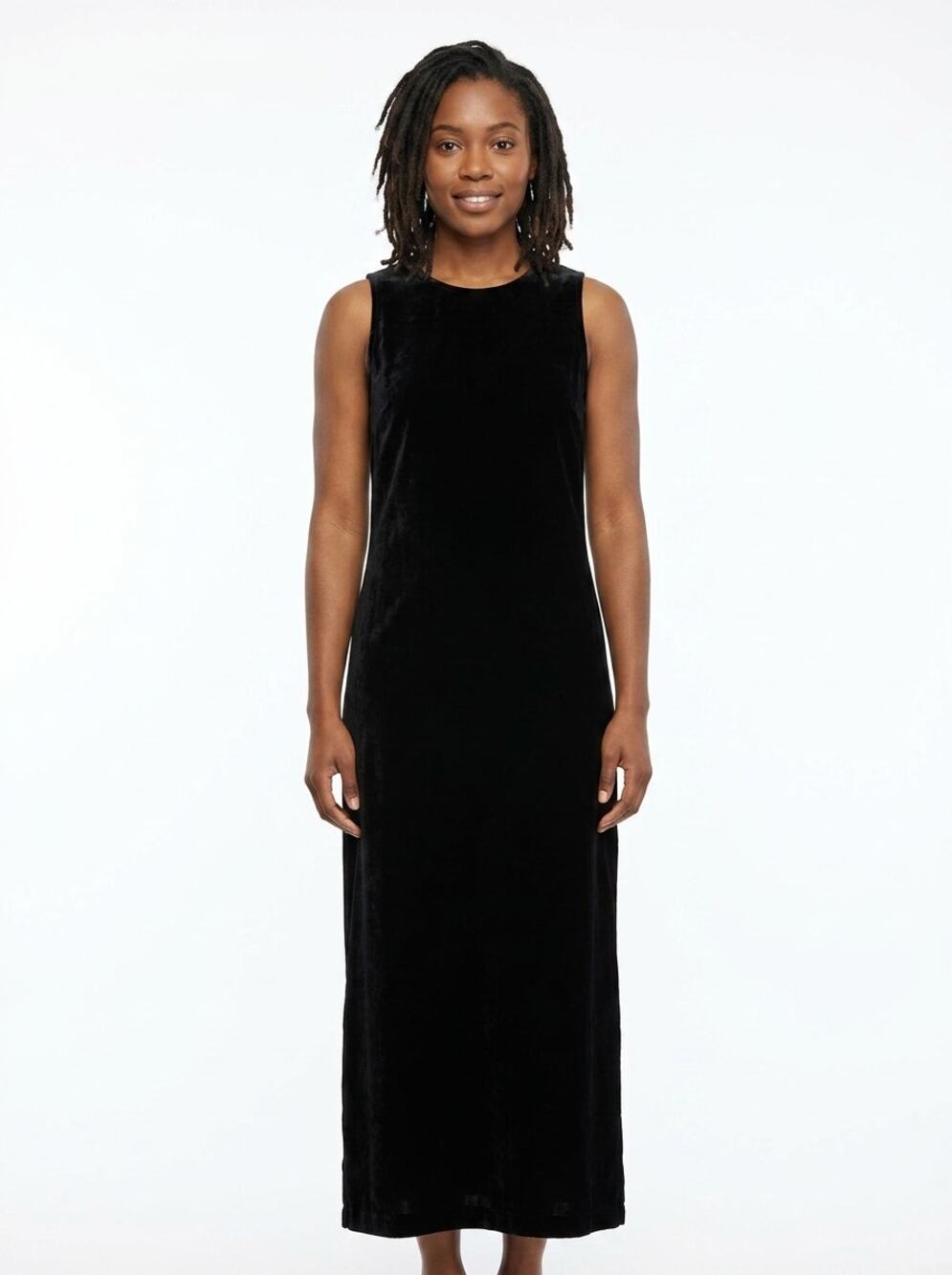 Finity Naturals Silk Blend Velvet Black Sleeveless Maxi Dress Women Size M